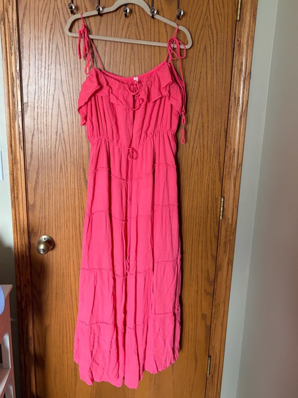 MWT Anthropologie Women's Pink Tie-Shoulder Maxi Dress